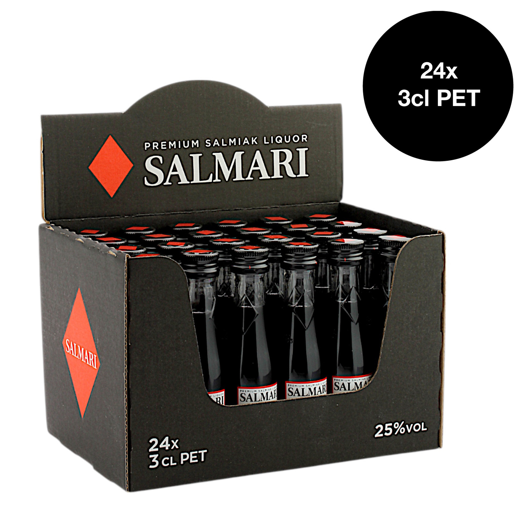 24x PET Miniatur Salmari Premium Salmiak Lakritz Likör 25.0% 30ml